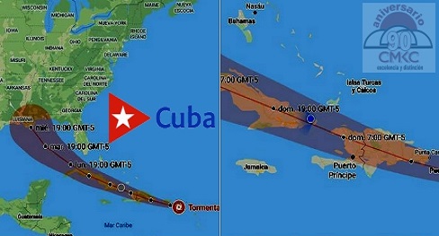 Trayectoria más definida de la tormenta tropical Laura, rumbo hacia iente cubano. CMKC, Radio Revolución.