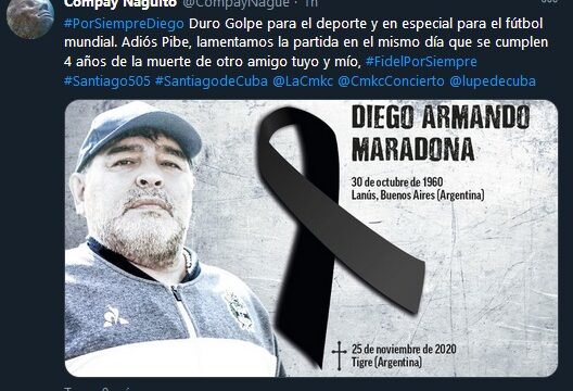 Repercusión en twitter noticia de la muerte de Diego Armando Maradona.