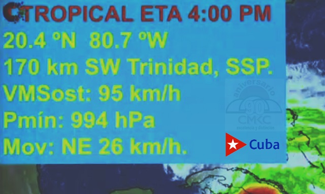 Estas fueron las condiciones y pronóstico al cierre de la tarde de este sábado 7 de noviembre de 2020 en Cuba.