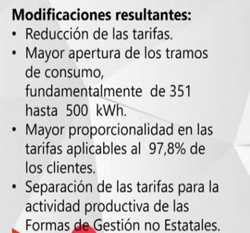 Nuevas tarifas eléctricas y su reducción comprendidas en la Tarea Ordenamiento