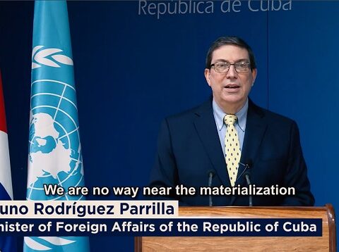 Canciller cubano Buno Rodríguez Parrilla, en intervención virtual desde la sede del MINREX eCanciller cubano Buno Rodríguez Parrilla, en intervención virtual desde la sede del MINREX en Cuba.