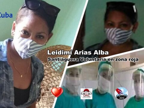 Santiaguera Leidimí Arias Alba, voluntaria en zona roja contra la pandemia de covid-19. Imagen: Edición- Santiago Romero Chang.