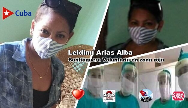 Santiaguera Leidimí Arias Alba, voluntaria en zona roja contra la pandemia de covid-19. Imagen: Edición- Santiago Romero Chang.