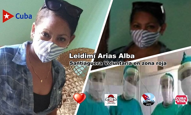 Santiaguera Leidimí Arias Alba, voluntaria en zona roja contra la pandemia de covid-19. Imagen: Edición- Santiago Romero Chang.