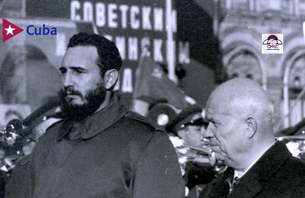 Rusia y Cuba con larga historia en los lazos de hermandad. Fidel y Krushov en Moscú, tras la victoria de la Revolución Cubana.