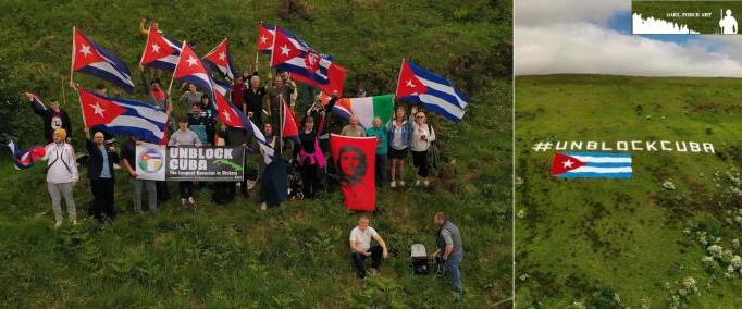 Extienden en Irlanda la bandera cubana «más grande» en contra del bloqueo 