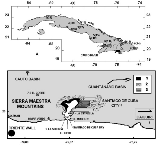 Sismo del 1 Junio 1766, 11:50 PM Hora local, Magnitud estimada 7.6, Intensidad IX en Santiago de Cuba.