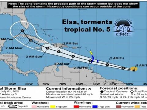 Elsa, tormenta tropical No. 5 al Este Sudeste del Arco de las Antillas Menores en el Caribe