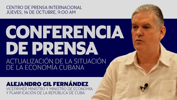 En conferencia de prensa el ministro de Economía y Planificación, Alejandro Gil Fernández