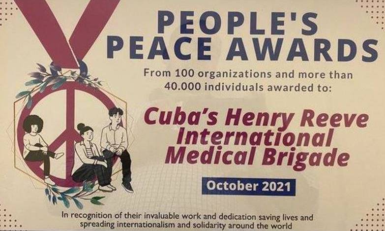 Brigada Médica Cubana Henry Reeve, merecedora del Premio a la Paz de los Pueblos