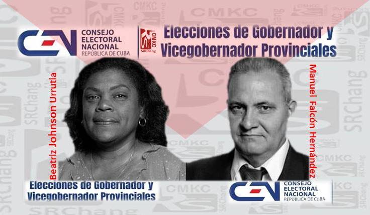 Beatriz Johnson Urrutia, Gobernadora y Manuel Falcón Hernández, Vice-Gobernador de la provincia Santiago de Cuba. Portada: Santiago Romero Chang.