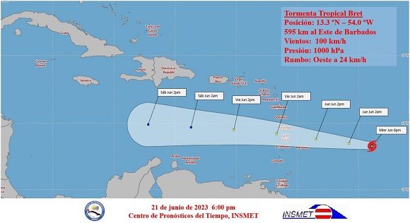 Tormenta tropical Bret se intensifica en el Atlántico central