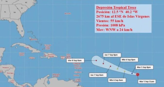 depresión tropical número 13