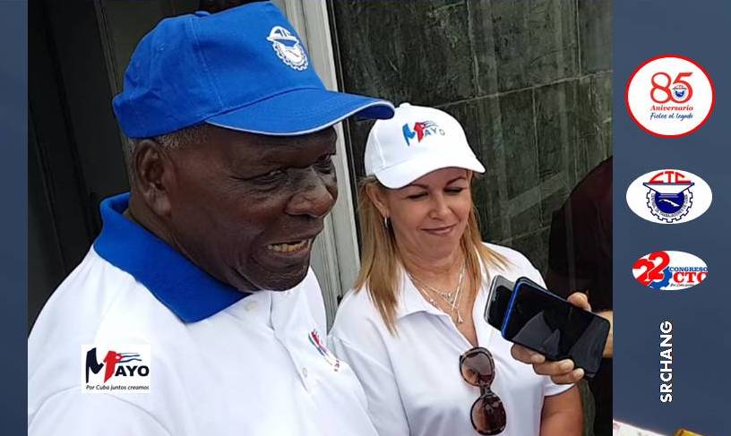 miembro del Buró Político del Partido Esteban Lazo Hernández, Presidente de la Asamblea Nacional del Poder Popular y del Consejo de Estado encabezó celebración por el Primero de Mayo en Santiago de Cuba. Foto: Santiago Romero Chang