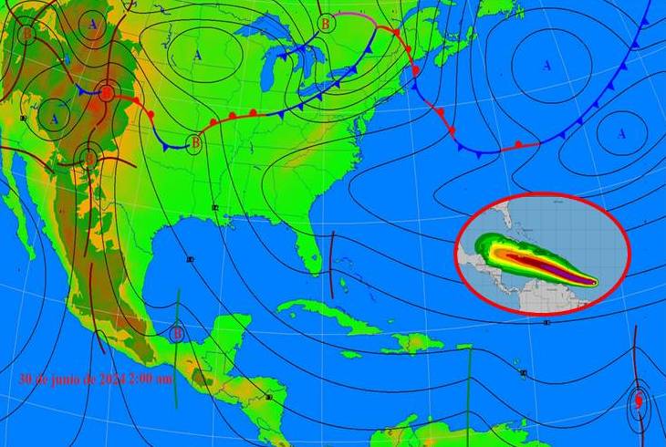 Beryl por el sur del Mar Caribe oriental en Temporada Ciclónica 2024