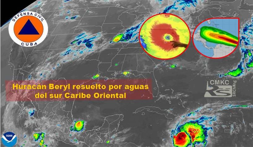 Huracán Beryl resuelto sobre aguas del sur Caribe oriental